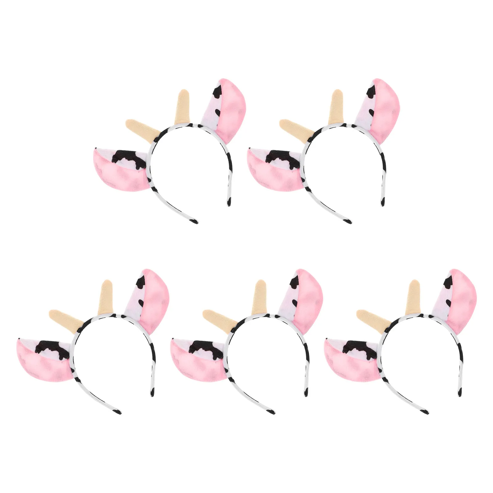 5Pcs Cow Pattern Headband with Ears Horns Farm Animal Costume Hair Hoop for Adults Kids Birthday Halloween Carnival Dress Up