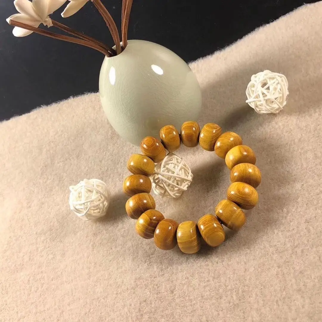 Golden Sandalwood Bracelet Male Abacus Beads 2.0CM 1.5CM  Wooden Buddha Beads Rosewood Hand String Lucky Wealth Jewelry Gifts