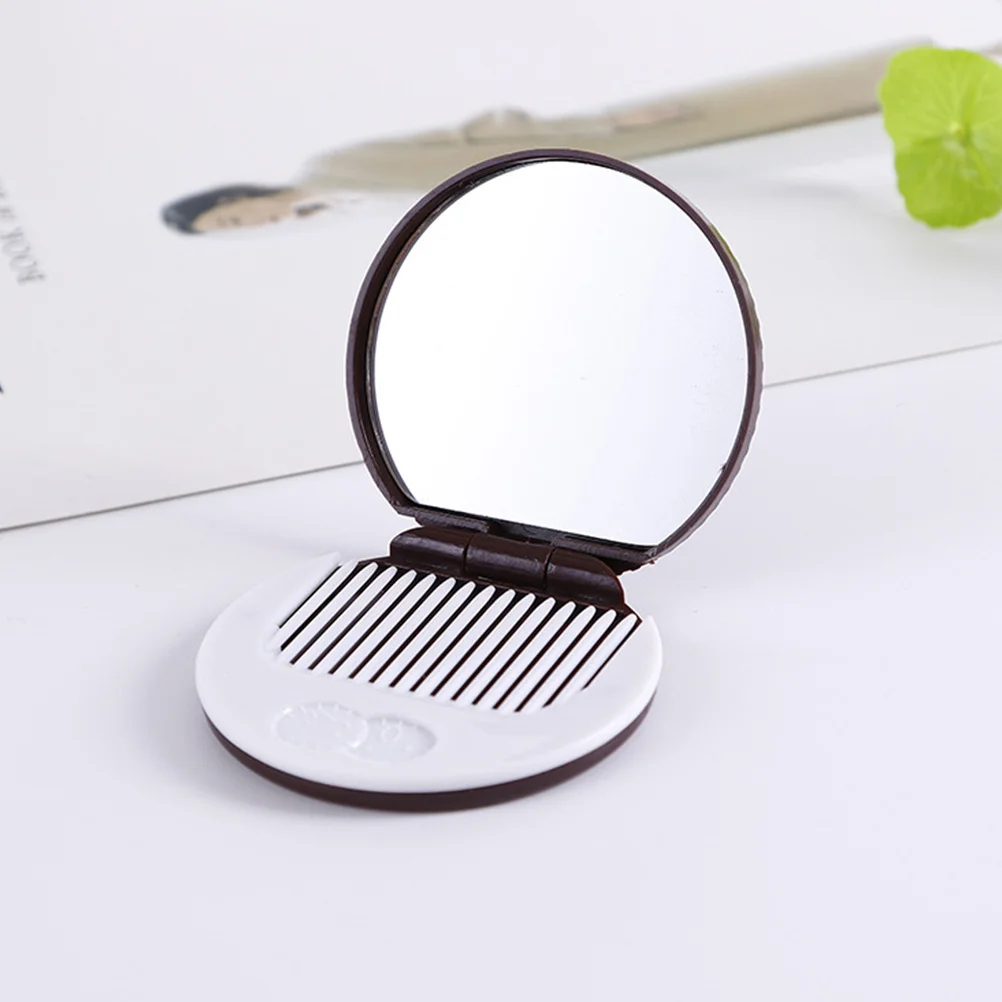 Durable Premium Material Compact Mirror Chocolate Cookies Shape Dark Coffee Mini Pocket Mirror for Makeup Use