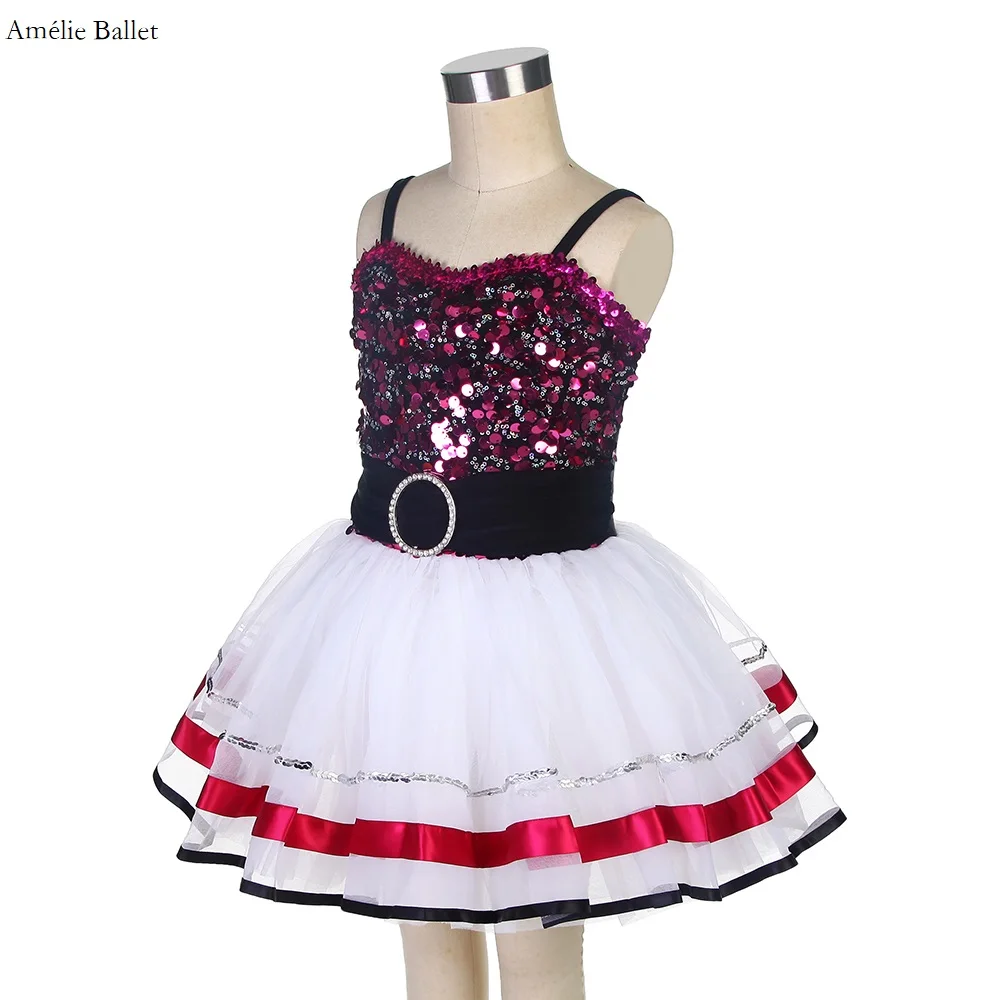 15014 Rose Red Sequin Top Mieder Kind Leistung Dance Kostüme Jazz & Tap Ballett Leistung Tutu Ballerina Tanz Kostüm