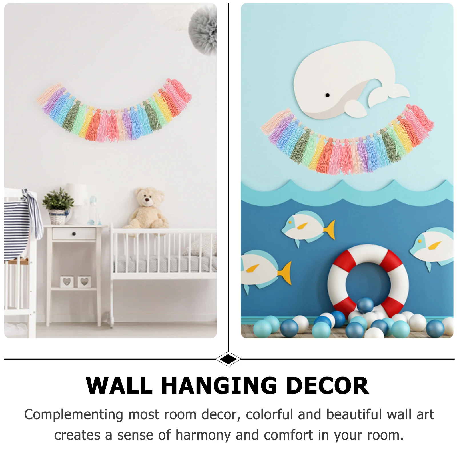

Rainbow Tassel Wooden Bead Hanging Decor Cotton Rope Indoor Wall Pendant Unique Adornment Home