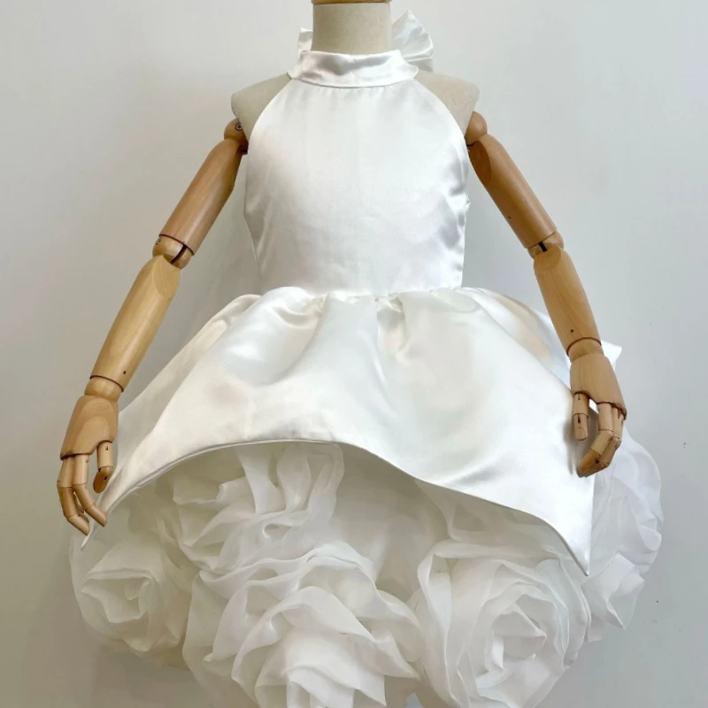 

2026 New Dress Eid Kids Clothing Satin Sleeveless Halter Puffy Skirt Evening Children Birthday Party Formal Celebration Costume