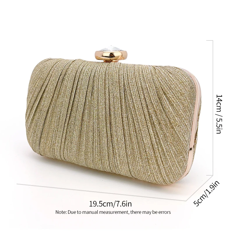 Pleated Gold Clutch Bag Chain Bag Formal Dinner Bag Sparkly Purse Engagement Wedding Dress Prom Party Potluck Bag