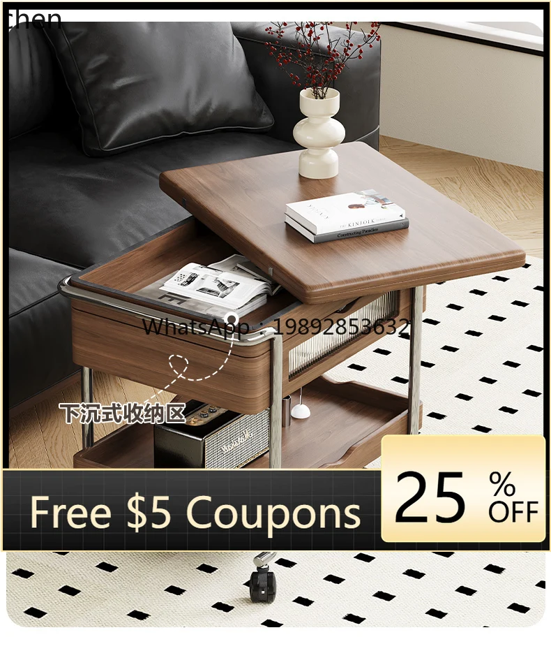 

WW trolley living room dual-purpose movable folding lifting coffee table sofa side table