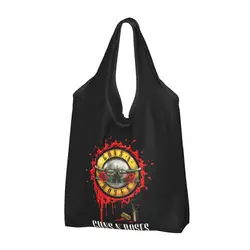 Guns N Roses Bullet Logo Shopping Bags Reusable Grocery Eco Bags Large Capacity 80s Rock Recycling Bags Washable Handbag