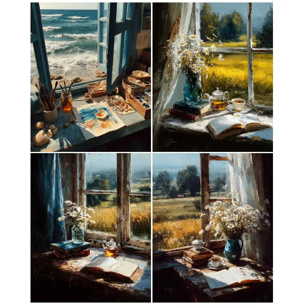 

GATYZTORY Diy Painting By Numbers Window Scenery Picture Handpainted Personalized Gift Paint With Numbers For Home Decors