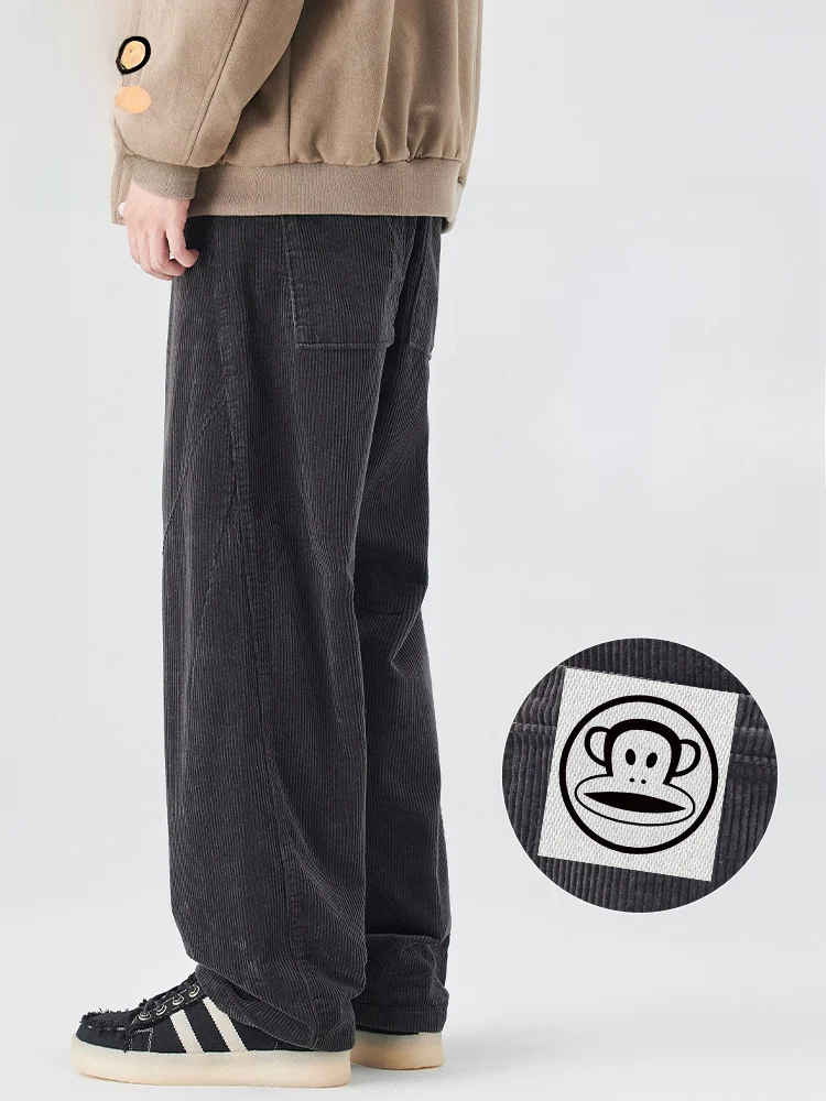 

PaulFrank Men's Corduroy Pants Loose Straight Casual Long Trousers Autumn Seasonal Retro Japanese Sle Comfortable Fit Jeans