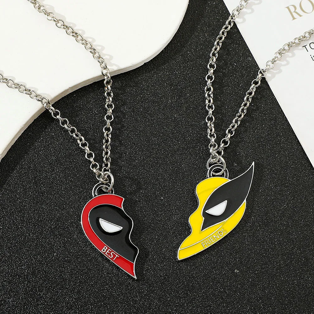 2 uds. Collar de la película Marvel Deadpool & Wolverine, conjunto de mejores amigos, collar con colgante a juego de corazón dividido para Fans,