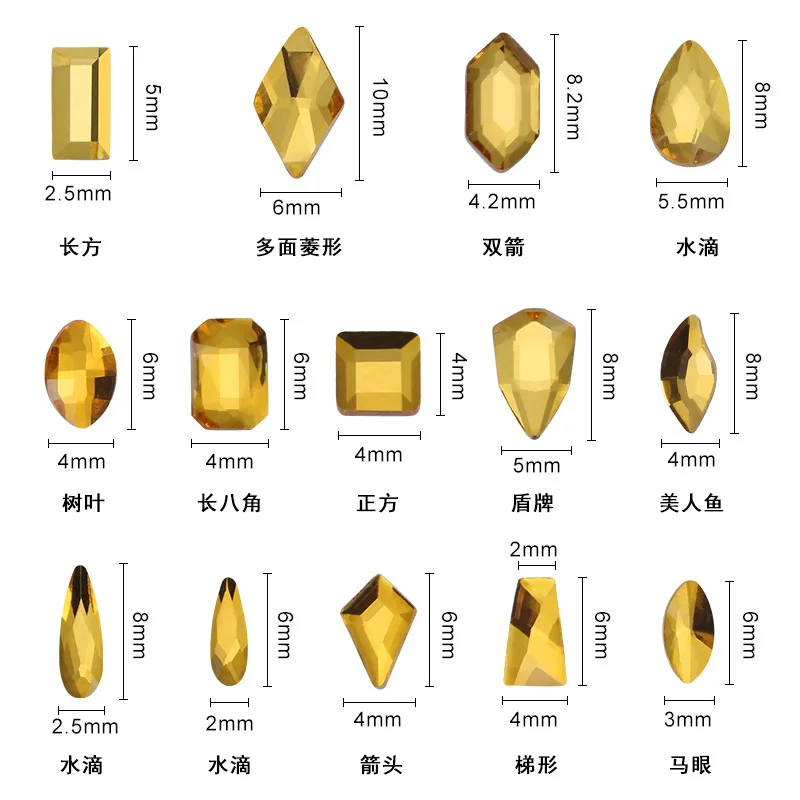 100個の水晶の形をしたガラス,黄色の平底,不規則なダイヤモンドの水滴,ジュエリー,ダイヤモンド,ジュエリー