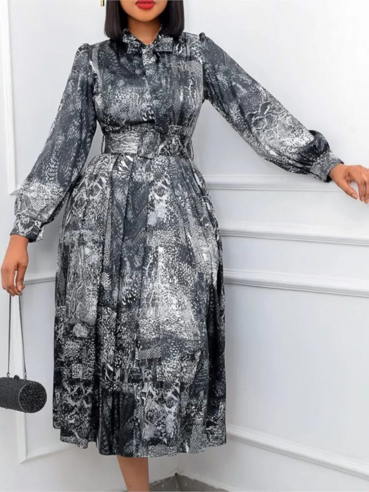 

Sexy Elegant Dresses For Women's Fashion Autumn Casual Printed High Waist Long Sleeve A Line Ladies Dress Temperament Vestidos