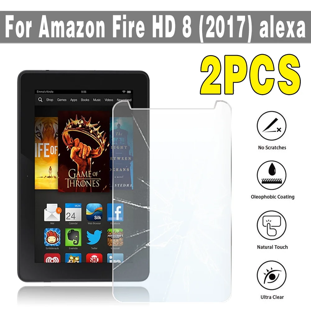 2Pcs Tempered Glass for Fire HD 8 7th Gen Inch Tablet Screen Protector Bubble Protective Film for Fire HD 8 (2017) Alexa