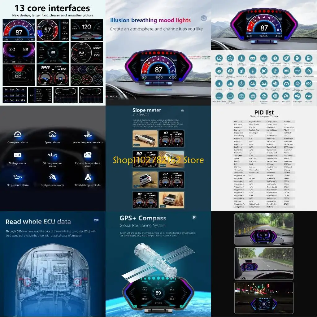 

547B Car Slope Meter Electronics Head Up Display Overspeed Alarm Speedometer Digital Gauge Auto Fatigue Driving Reminder