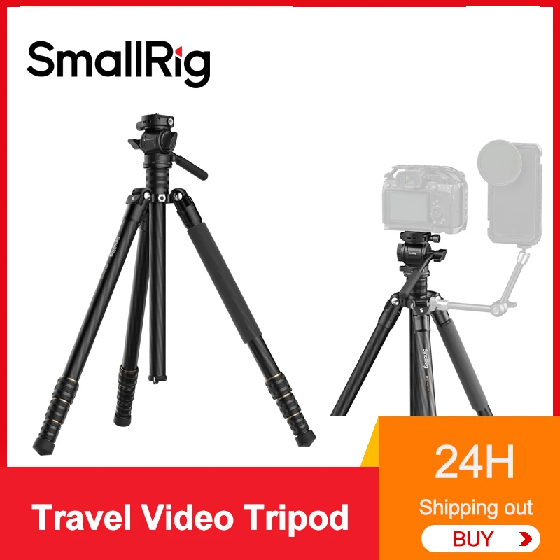 Smallrig CT150 Travel Video Tripod Kit Lightweight Stable Reverse-folding Carbon Fiber Monopod for Travel Photography Bears 3kg