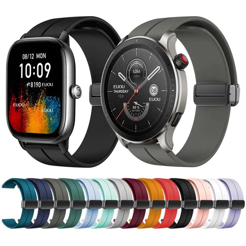 

Magnetic Folding Buckle Band For Amazfit GTR 4 2/3 Pro 2e/GTS 4 mini Silicone Strap Bip lite/S U/Stratos 3 Watchband Bracelet