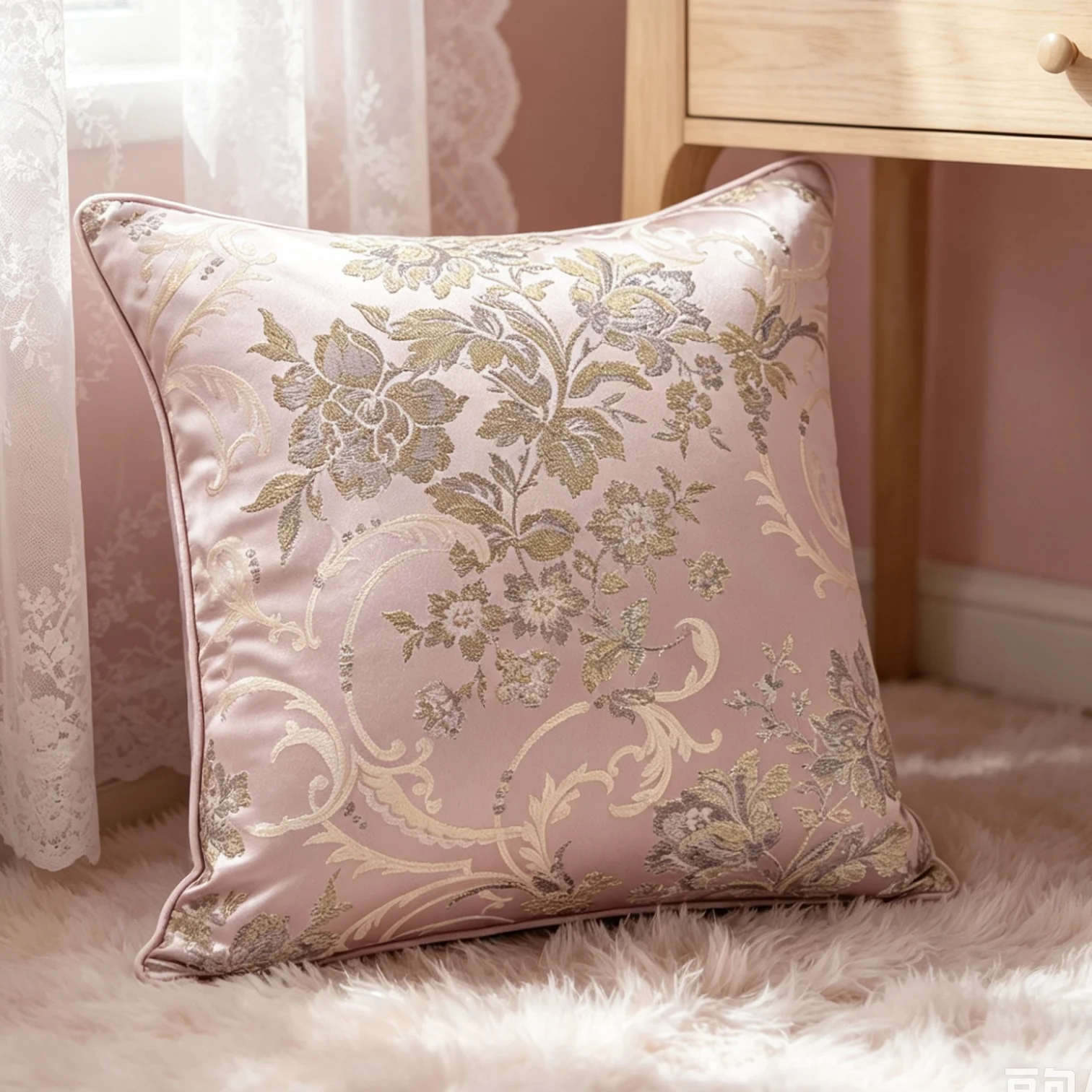 Luxurious Jacquard Woven Pink Floral Throw Pillow Case 45x45cm Chair Girls' Bedroom Bedding Cushion Covers 45x45cm 1 Pc Pack