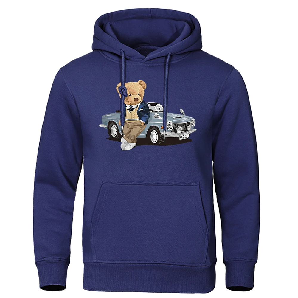 Gentleman Ted bear In A Vintage Sports Car Mens Hoodies Hip Hop Street Pullover O-Neck Fashion Hoody Cartoons Loose Sweatshirt