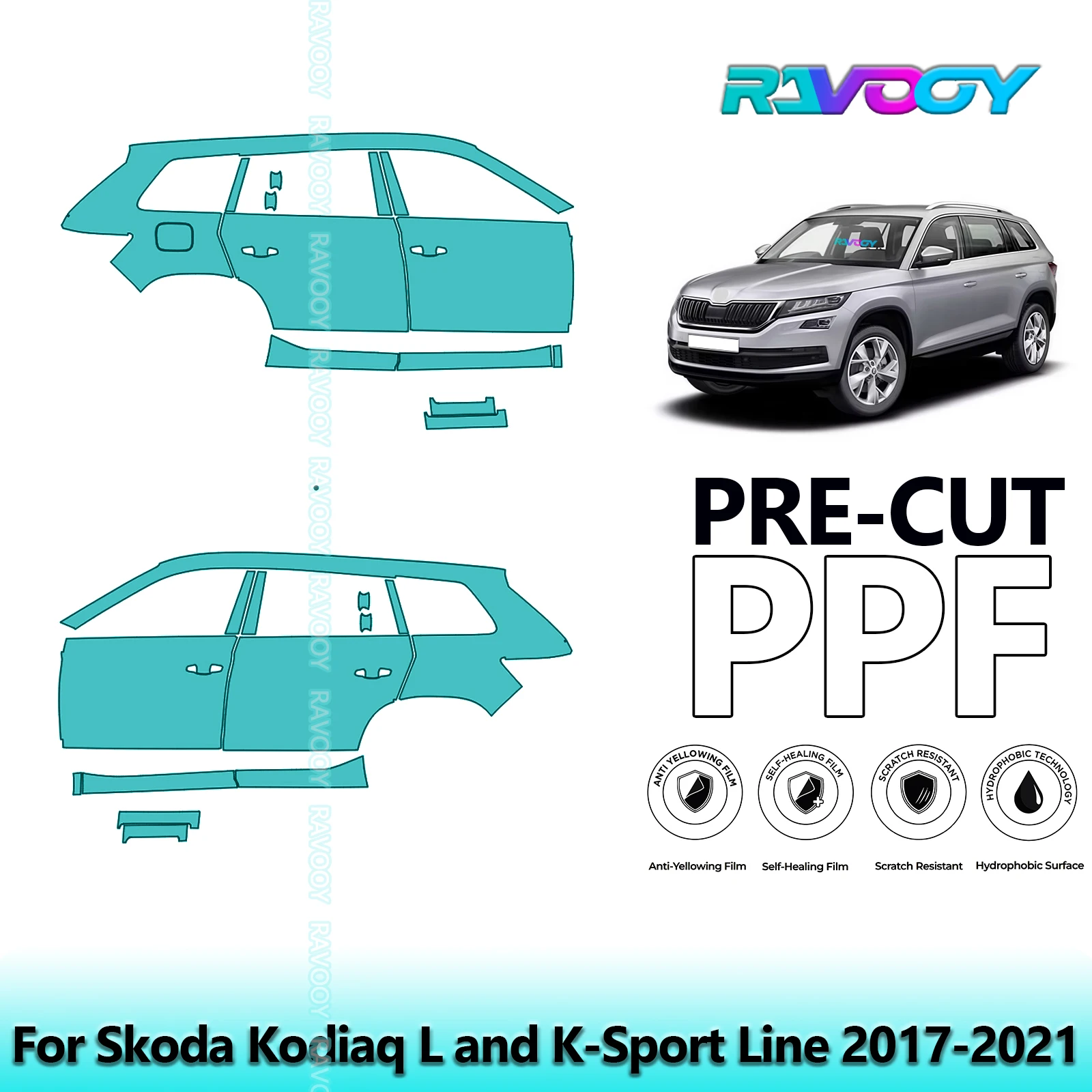 

For Skoda Kodiaq L and K-Sport Line 2017-2021 8.5mil Clear Matte Pre-Cut PPF Door & A/B Pillar Kit TPU Paint Protection Film Set