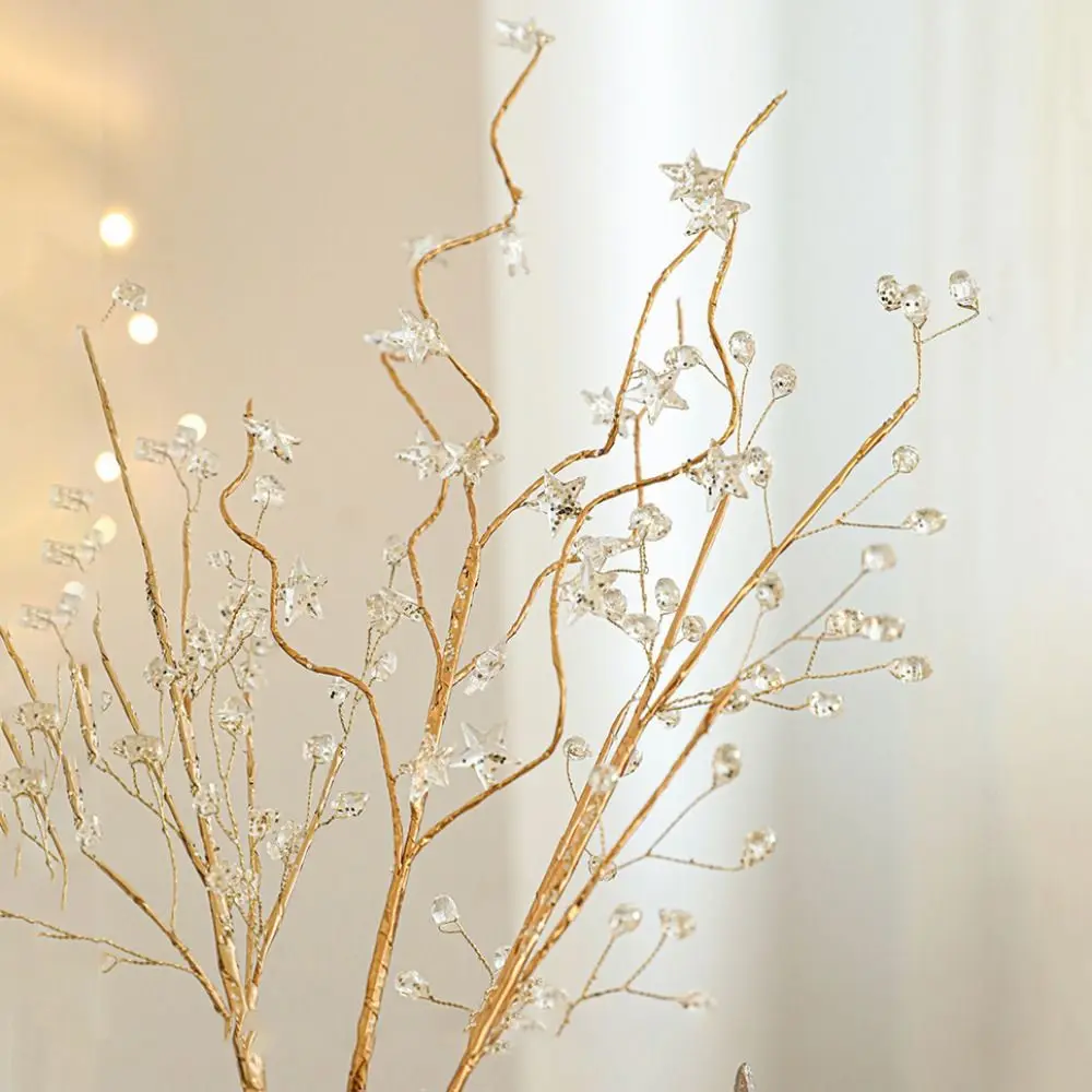 

Sticky Powder Christmas Glitter Stems Five-pointed Star Gemstone Xmas Tree Glitter Branches Lifelike Water Drop