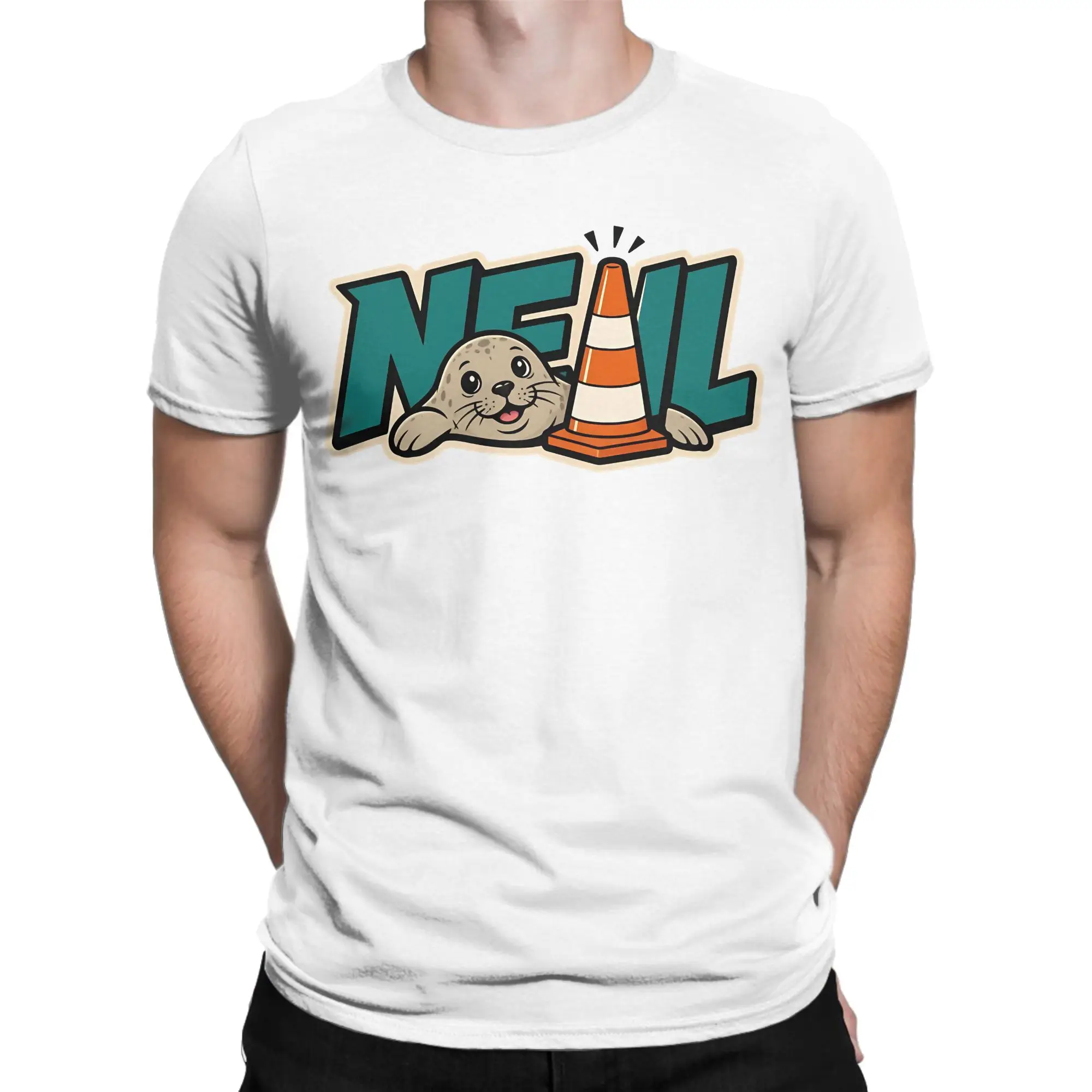 Neil the Seal with Traffic Cone T Shirt for Men Women 100% Cotton Vintage T-Shirts Crewneck Animal Tees Clothing Plus Size