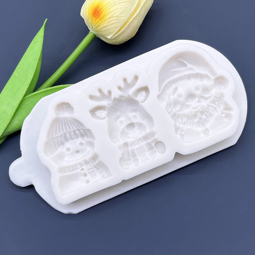 Santa Claus Snowman Reindeer Christmas Silicone Sugarcraft Mold Cupcake Baking Mould Fondant Cake Decorating Tools