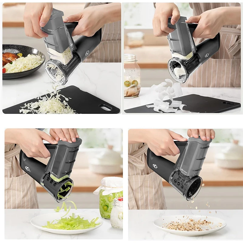 LMETJMA Electric Cheese Grater Portable Salad Maker With 4 Different Shapes of Blades 40W Electric Rotary Slicer Shredder JT363