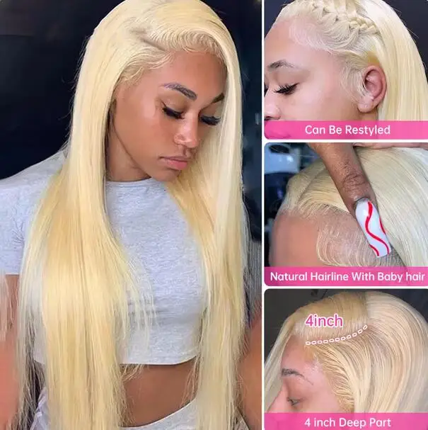 Transparent Blonde Straight Lace Front Human Hair Wigs Brazilian Lace Frontal For Women PrePlucked Lace Wig