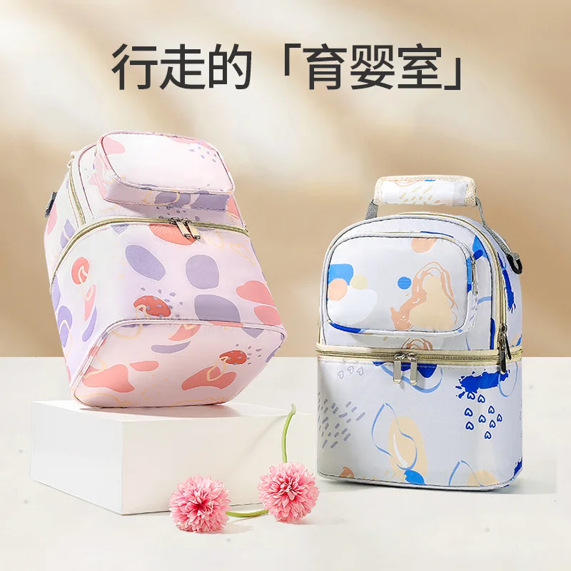 

Travel Picnic Portable Food Handbag Activity Baby Bags Fashion Insulation Double Layer Pack Solid Color Large Capacity Mommy Bag