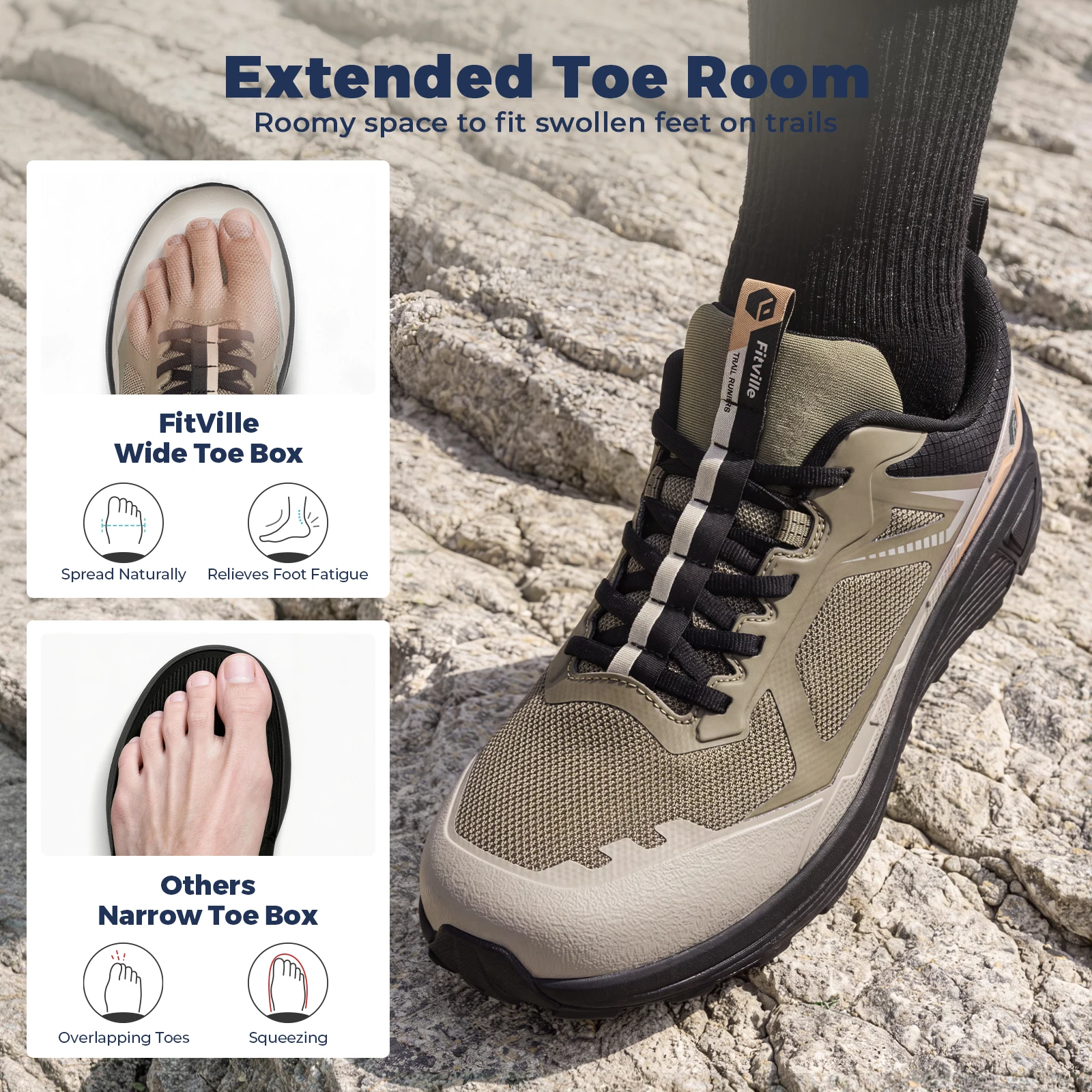Fitville Herren Trail-Laufschuhe mit breiter Zehenbox, Sportschuhe, atmungsaktiv, mit Dämpfung, Outdoor-Wanderschuhe für Herren, mit Fußgewölbestütze – Detail 13