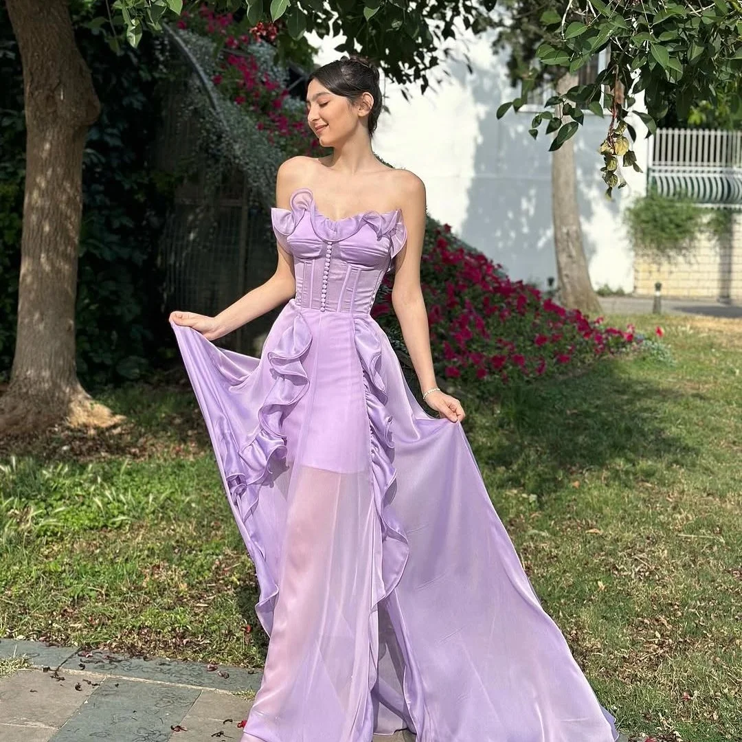 Amanda Aangepaste Paarse Strapless Backless Prom Dress Mouwloze Taffeta vestidos de noche Vloerlengte Formele Avond 2025