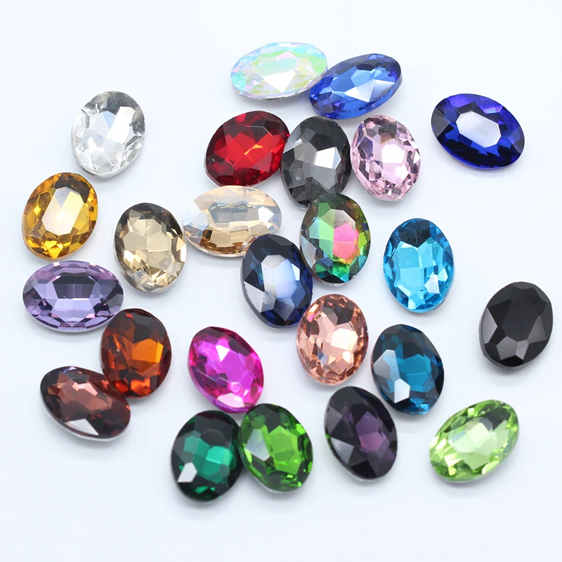 30p 4x6mm Oval color pointed foiled back Glass Gem faceted crystal rhinestone Diamante Nail Art Decorations jewelry making beads