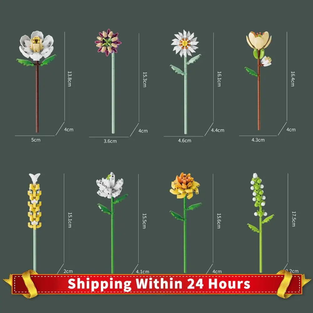 

Конструктор-календарь обратного отсчета до Рождества: Букет цветов из кубиков, украшение для дома, праздничные подарки, адвент-календарь на Рождество