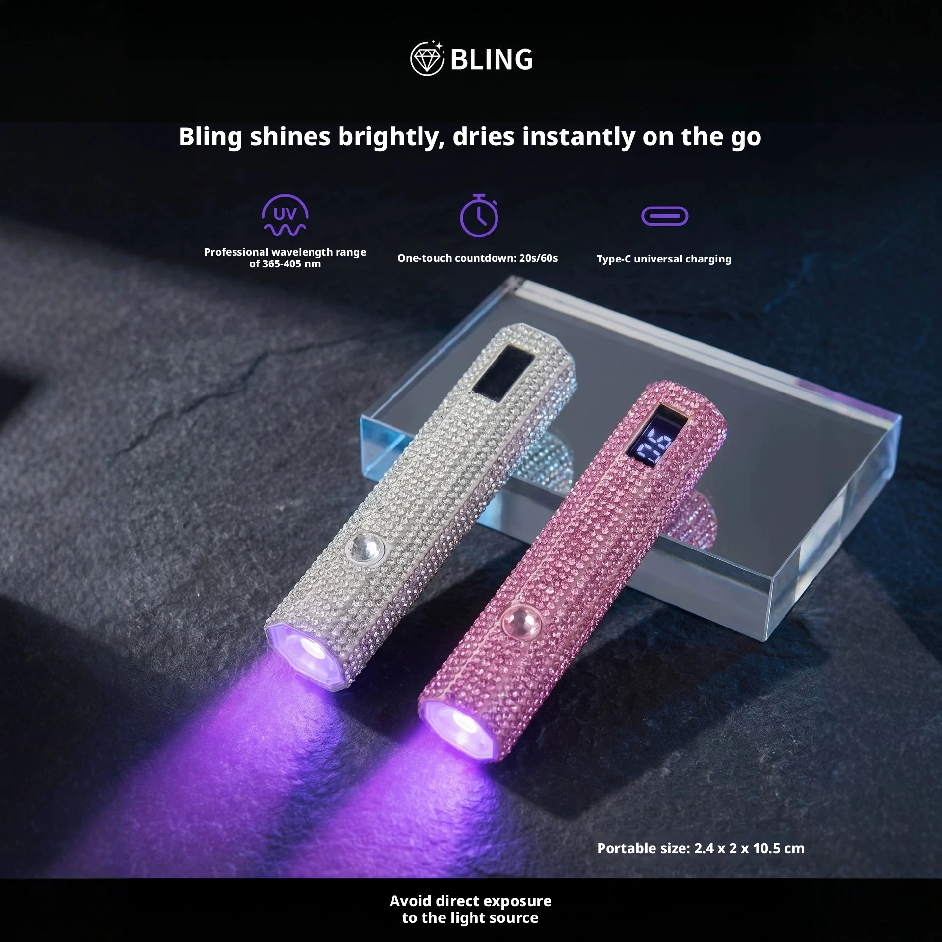 SHINEKNOT Diamond-Embedded Nail Lamp Portable Handheld Strip Light Professional-Grade Quick-Dry Rechargeable Nail Art Curing