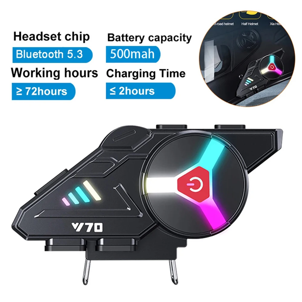 Y70 Motorcycle Bluetooth Helmet Headset V5.3 RGB Colorful Lights Earphone IPX6 Waterproof Support Connecting 2 Phones Same Time