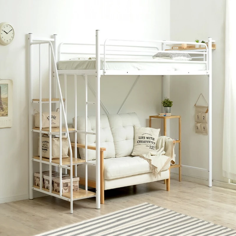 Cream style small unit iron high and low mother elevated bed