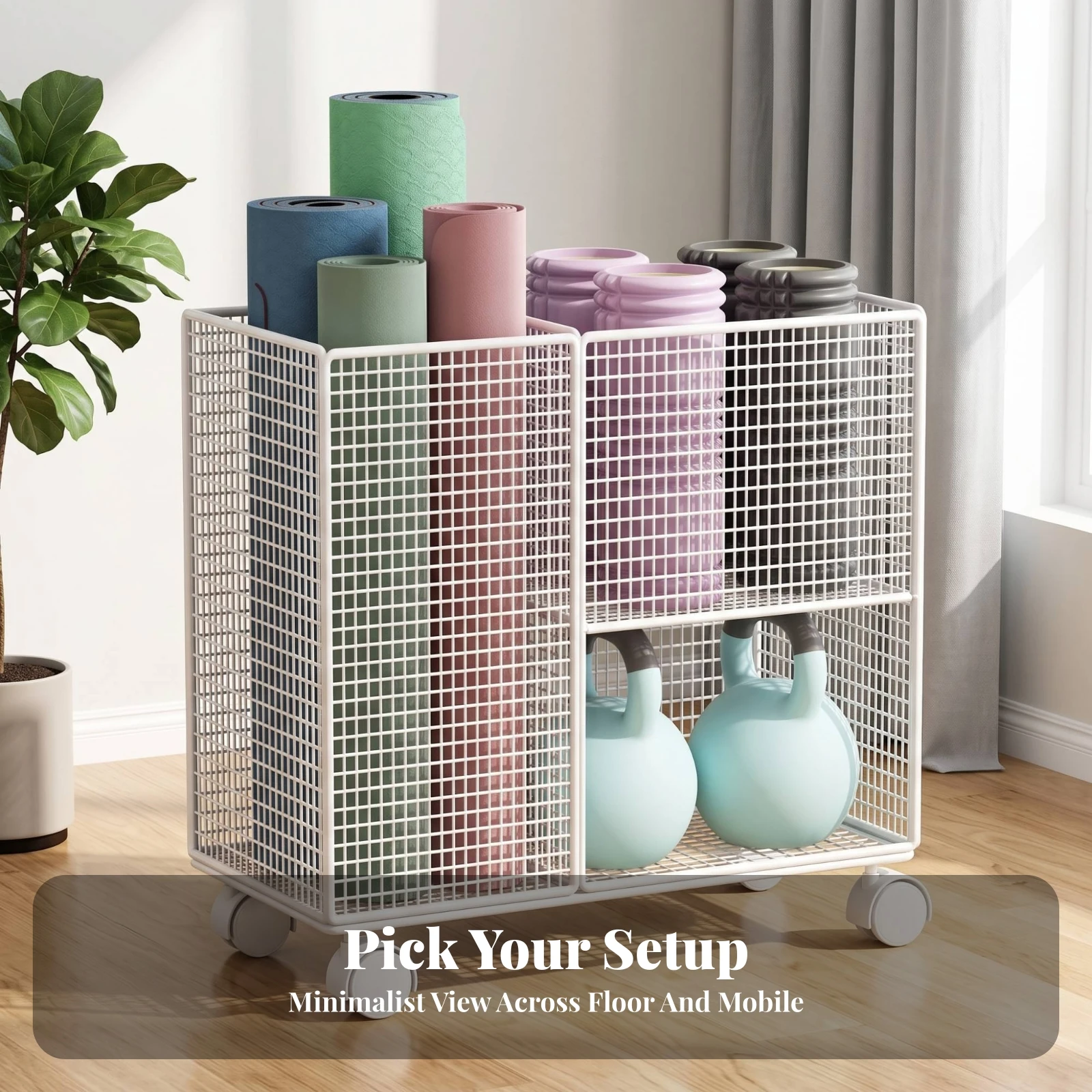 Metal Storage Rack with Divided Interior Heavy-Duty Wire-Mesh Storage Rack Organizer Shelf Space-Saving Furniture Rigid