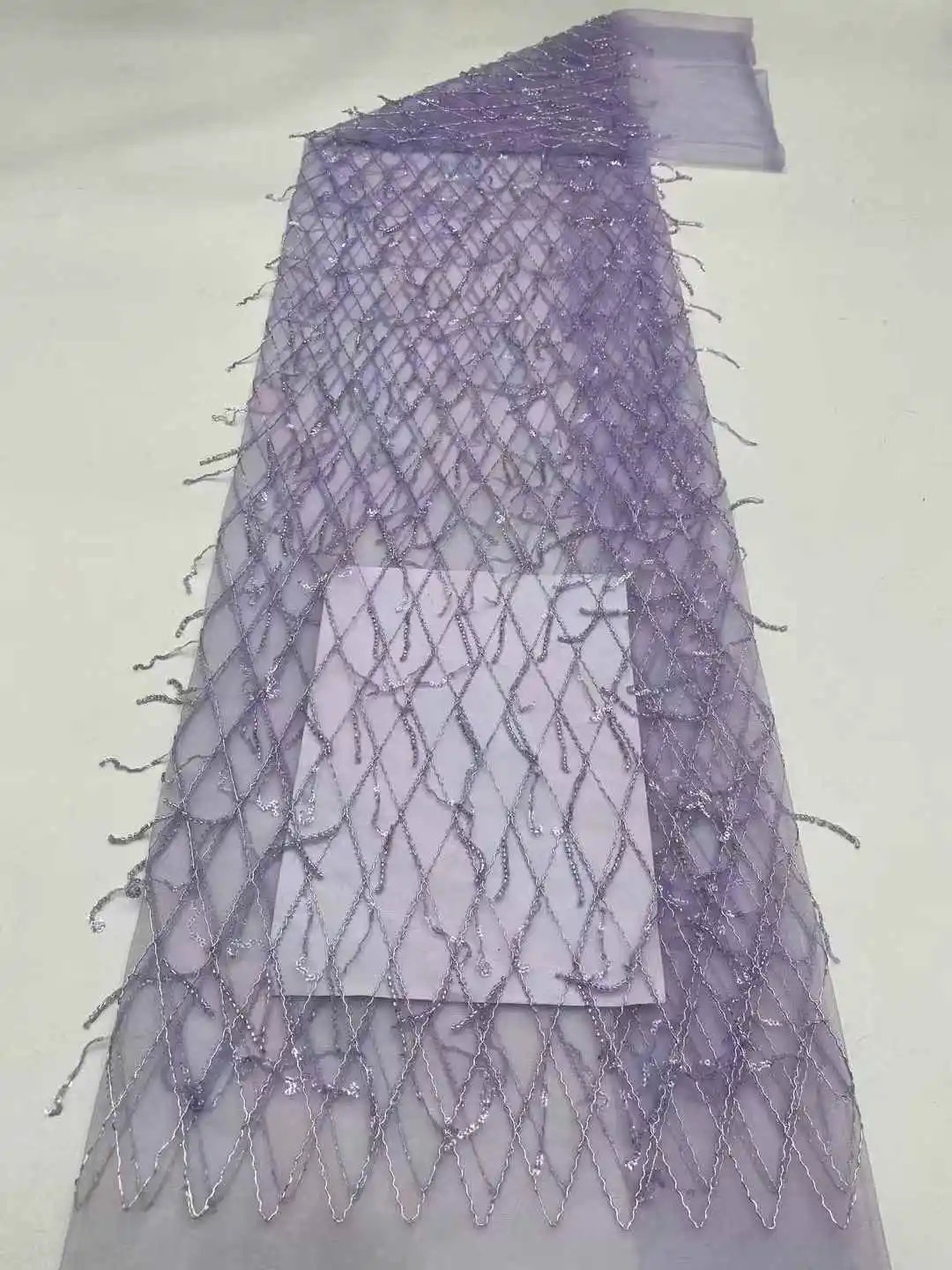 African Beaded Lace Tulle Fabric Heavy Handmade Swiss Sequin Fabric Nigerian Wedding Prom Dress Sew High Quality 2025