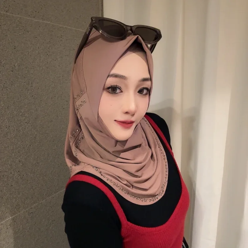 New Arrivals Diamonds Muslim Women Easy To Wear Hat Hijab Casual Cover