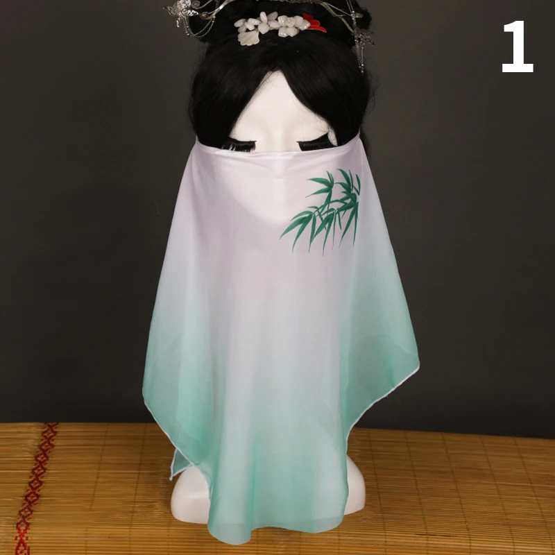 Antigos Véu Chiffon Hanfu para Mulheres, Cor Gradiente de Tinta, Meninas Fairy Face Veil, Acessórios Cosplay Tradicionais Chineses