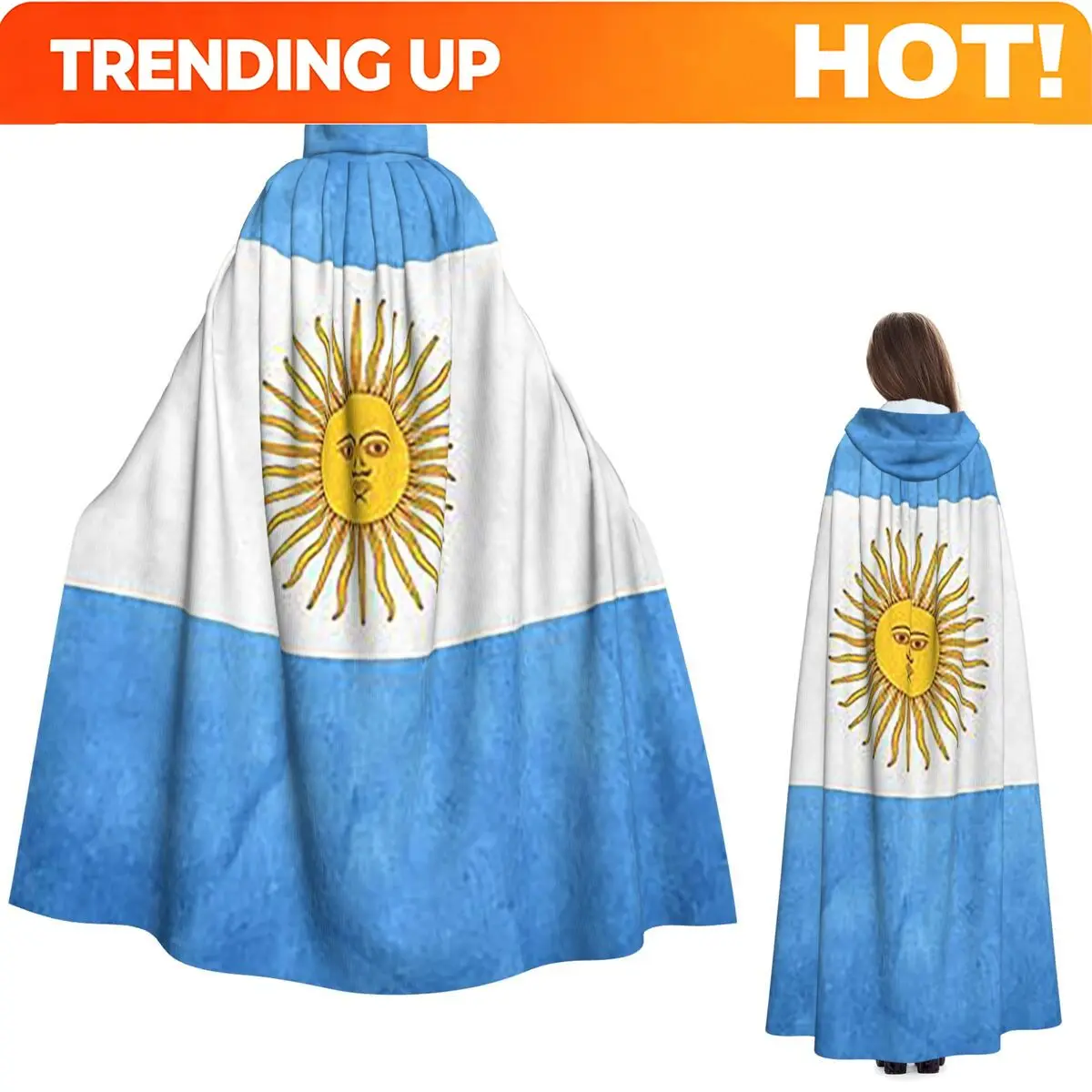Customization Argentina Argentinian Flag National Flag Of Argentina Long Hooded Cloak Witch Medieval Costume Cosplay Cape Hallow