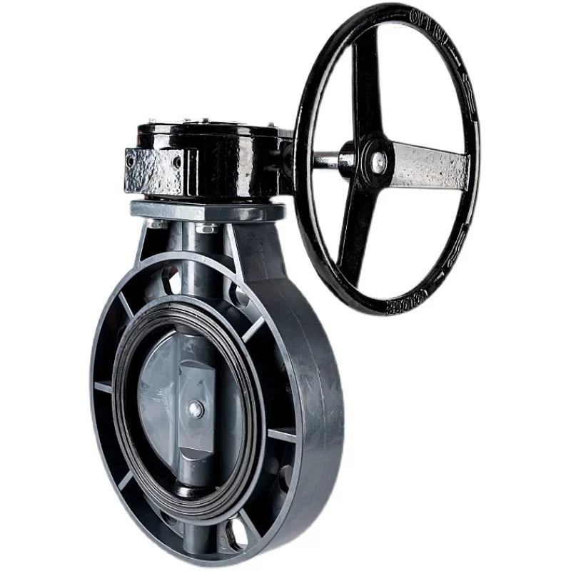 ForPVC-U Turbine Flange Clip Worm Gear Handwheel Plastic Butterfly Valve Chemical Grade Sealed Disc Valve