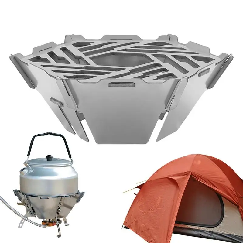 Outdoor Camping Gas Stove Rack Stainless Steel Furnace Frame Camp Stove Windshield Picnic BBQ Fire Burn Pit Stand Wind Screen