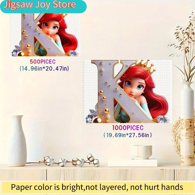Rompecabezas de Cartón Blanco Grueso y Duradero con Letra K Brillante, Diseño de Princesa Sirena, Estilo Soñador, Caja de Empaque Exquisita, Rectangular