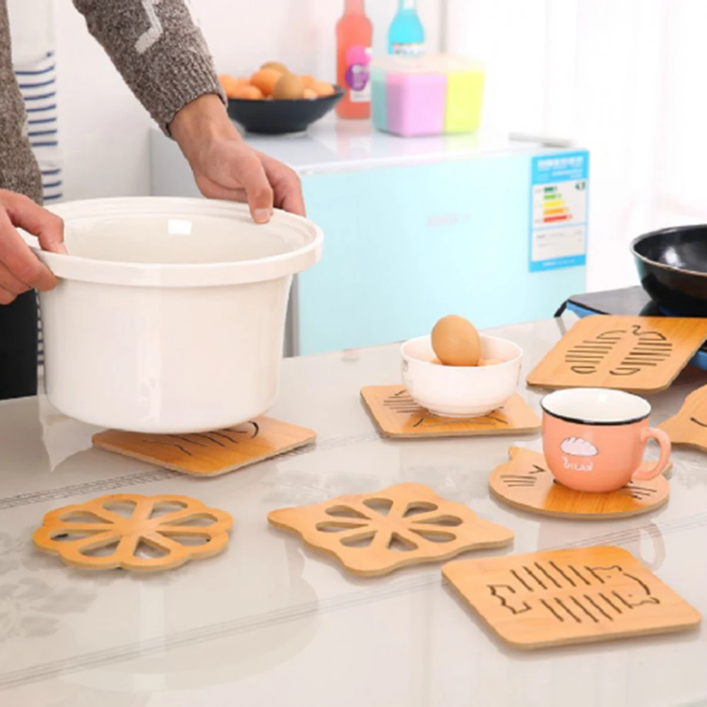 

Durable Insulation Pad Wooden Cute Shapes Insulation Heat Table Mat Dining Cup Placemat Table Decor