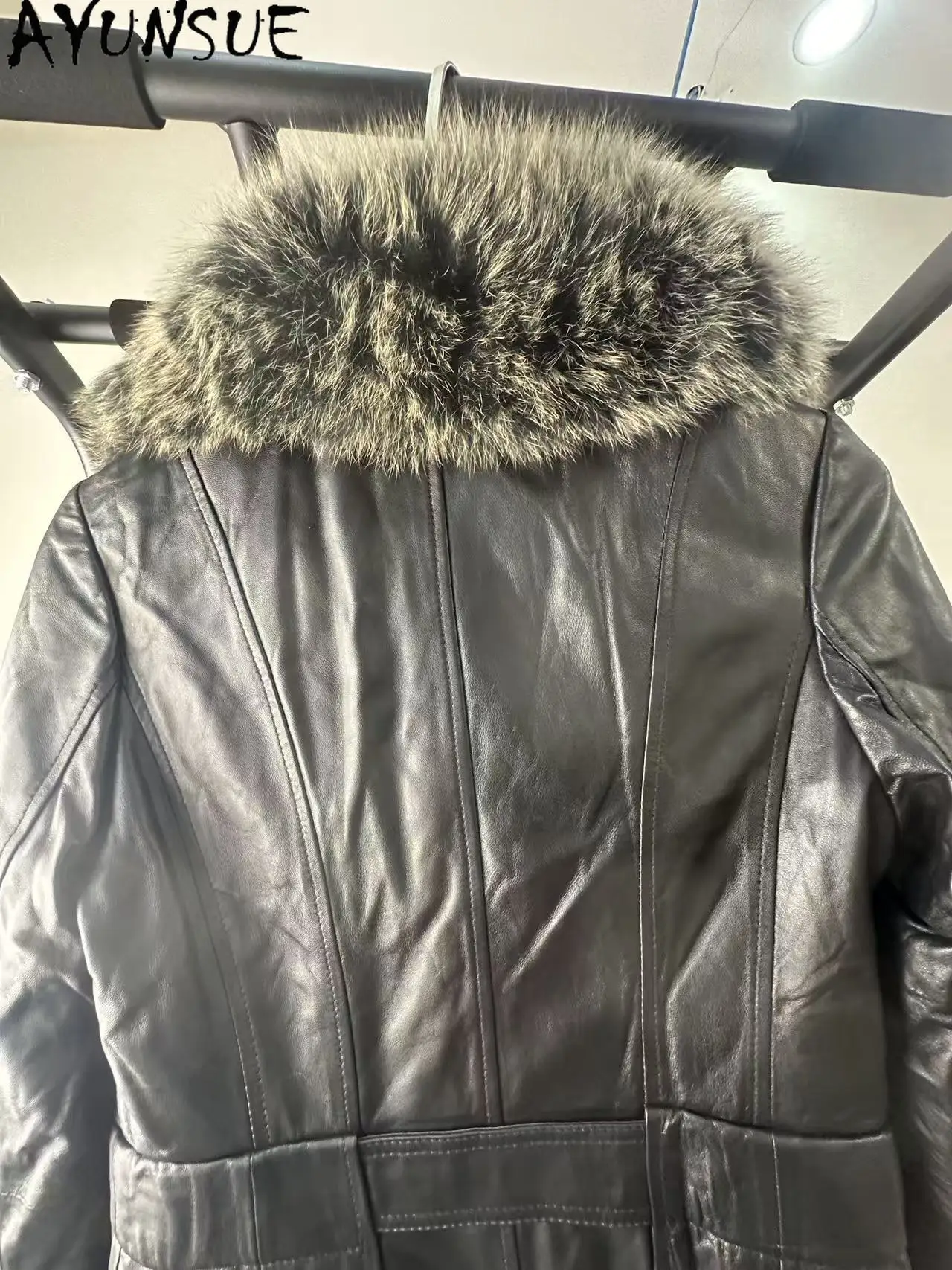 AYUNSUE جلد الغنم الحقيقي أسفل سترة النساء الملابس الشتوية الثعلب طوق تعزيز فريد عيوب صغيرة غير استرداد غير تبادل #3