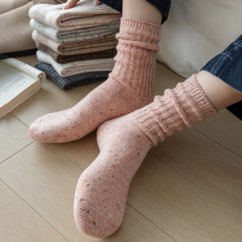 

Wool Cashmere Women Socks Autumn and Winter Thicken Warm Floor Socks 8% Wool Solid Color Thermal Middle Tube Socks New Year Gift