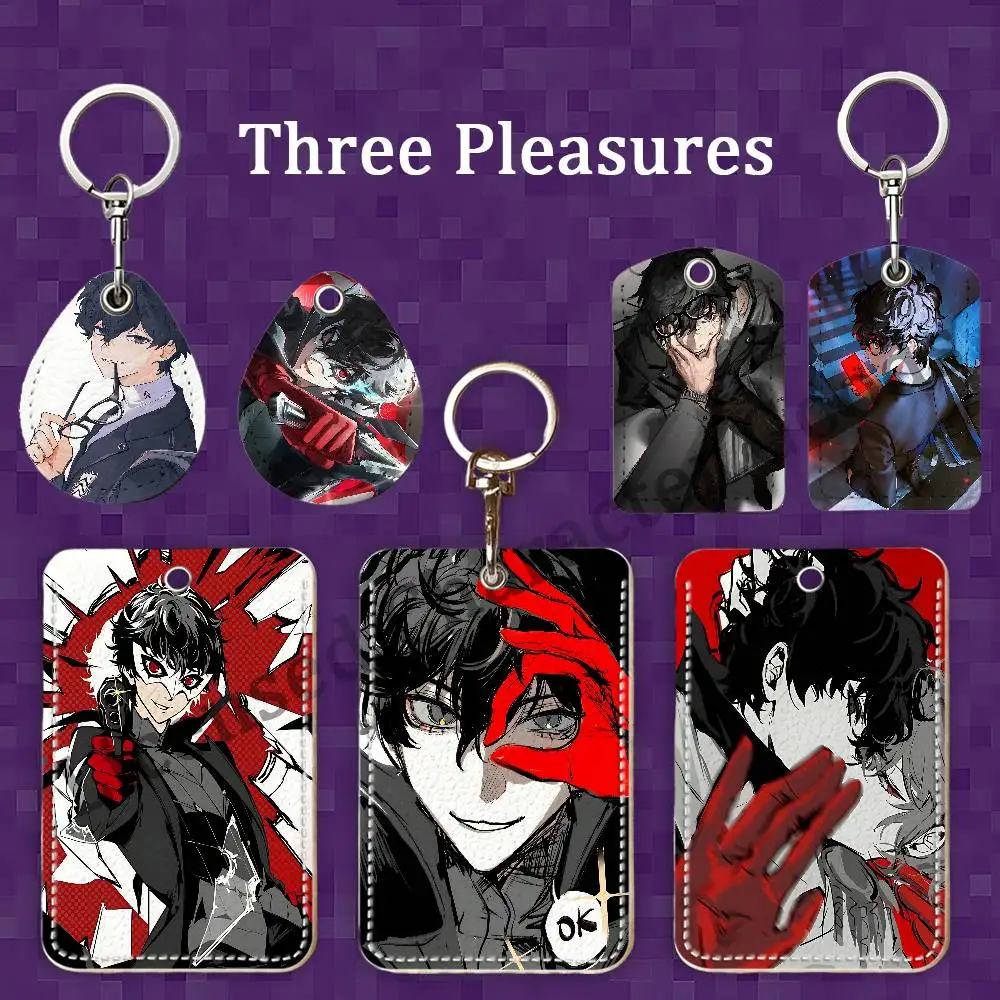 J-Joker A-AmamiyaS Rectangle Card Case Keychain Access Card Bag Key Tag Ring Leather Card Holder Key Ring Access