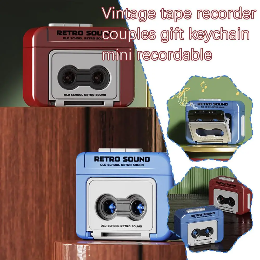 Vintage Tape Recorder Couple Gift Keychain Mini Recording Fun Pendant Music Ornament Box D0I0