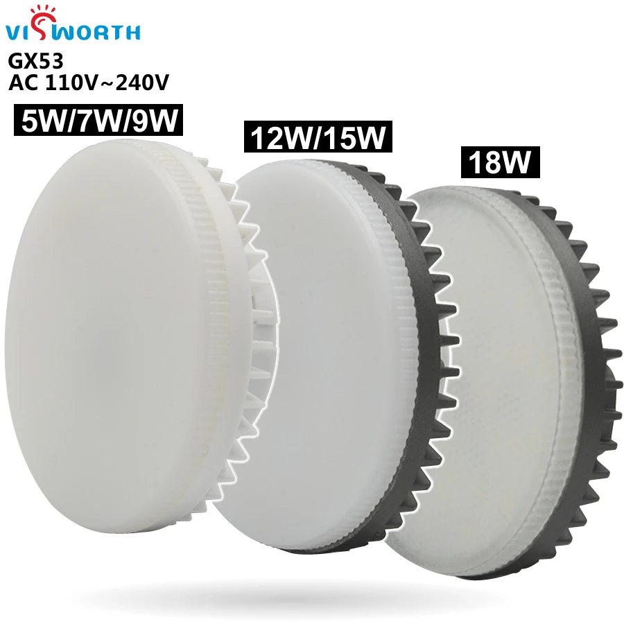 

GX53 Led Bulb 5W 7W 9W 12W 15W 18W Epistar SMD2835 LED Lamp AC 110V 220V Decorative Cabinet Lights Warm Cold White Lamparas LED