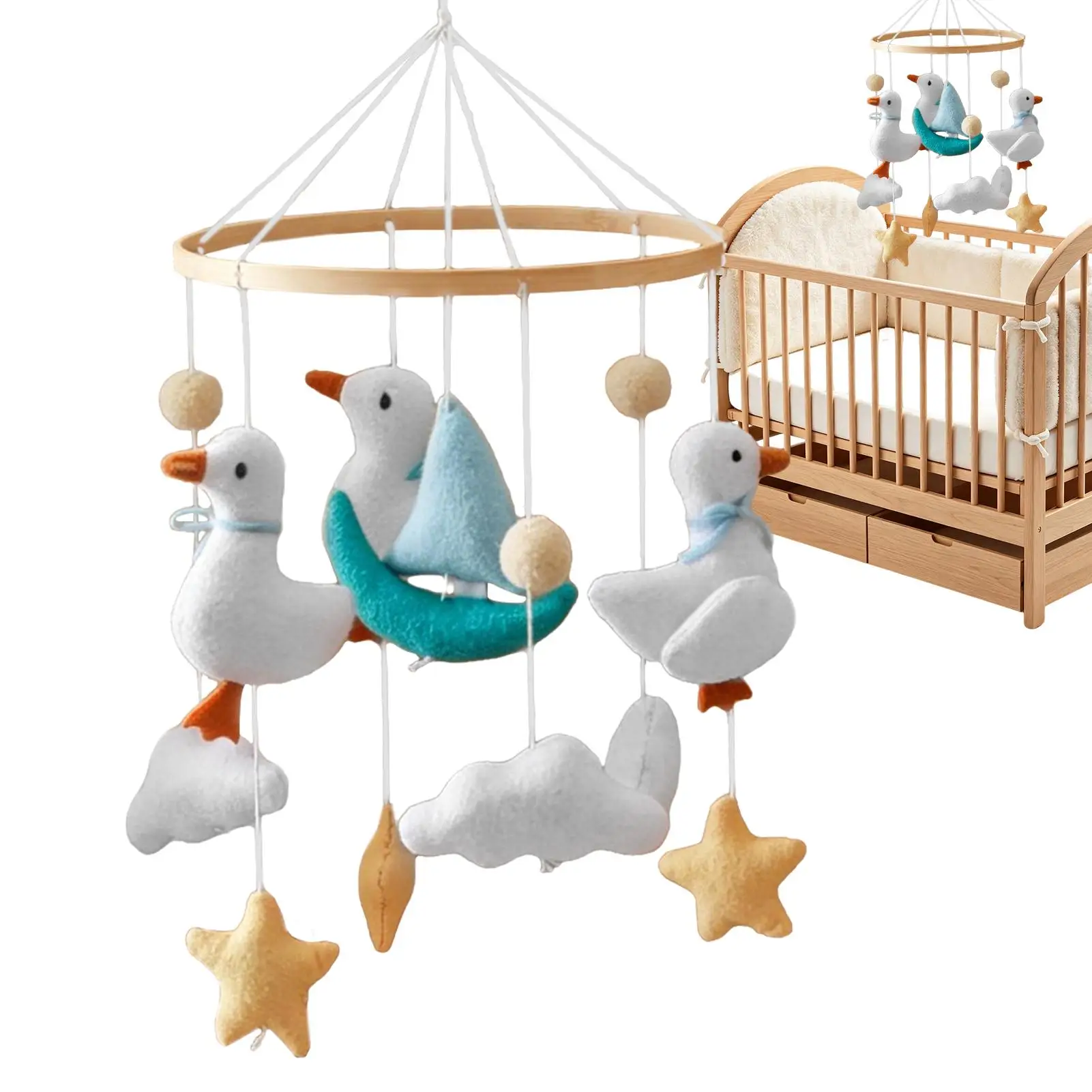 

Crib Mobile Felt Duck Soothing Nursery Decor Crib Play Mobile for Sleeping for Kids Girls Boys Bedroom Playroom Home Car
