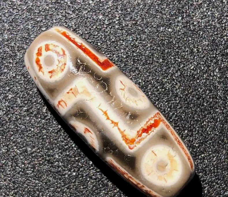 Magic Tibetan Old Agate Dragon Skin 9Eye Totem dZi Bead 14.5*39mmN008